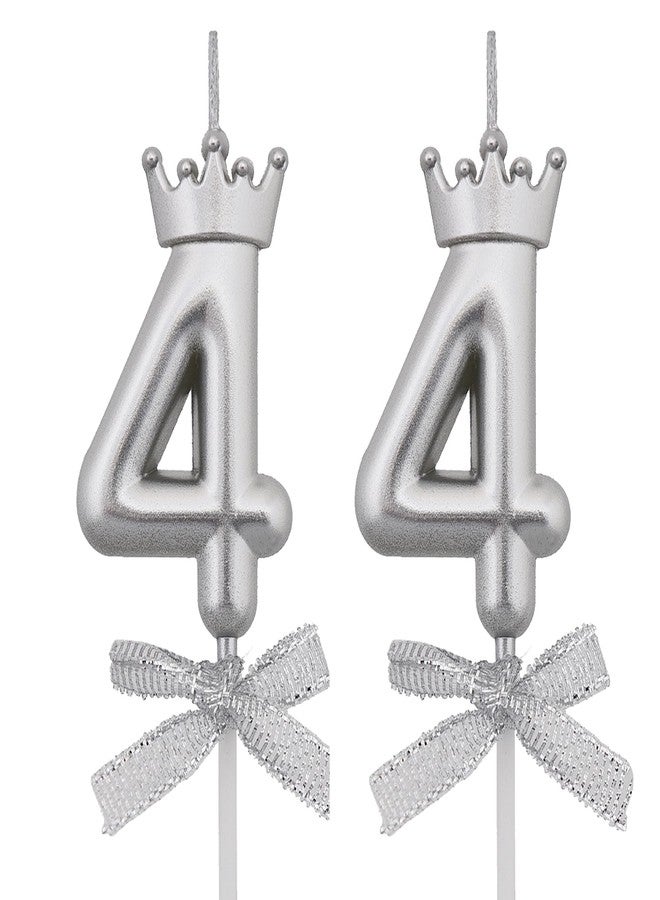 VSHILI 44 Birthday Candles, 44th Cake Candles, Silver Happy Birthday Number 44 Candles Cake Topper Decorations for Party Men Women - Image 1